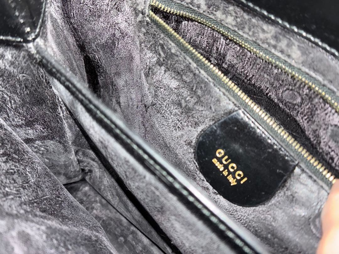 GUCCI Enamel Rectangle Tote Hand Bag Leather Black Gold Hardware Logo From Japan thumbnail 13