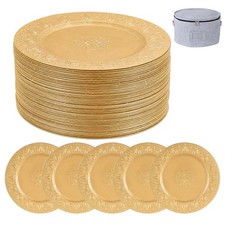 Set Of Gold Charger Plates with Beaded Rims,13 in Round Chargers Set Of 50 New