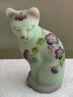 2002 Fenton Lotus Mist Green Stylized Cat "Forget Me Not" 65 of 88 Joyce Colella