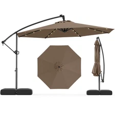 10 FT Solar Offset Hanging Umbrella Patio Cantilever Umbrella w/ 32 LED Lights