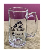 "PEPSI" LOGO AND "WRIGHT STATE" THICK/HEAVY CLEAR DRINKING GLASS/MUG