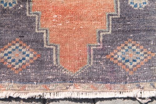 1x3 ft Handmade Orange & Gray Turkish Rug, Vintage Boho Anatolian Bedroom Décor - Picture 3 of 10