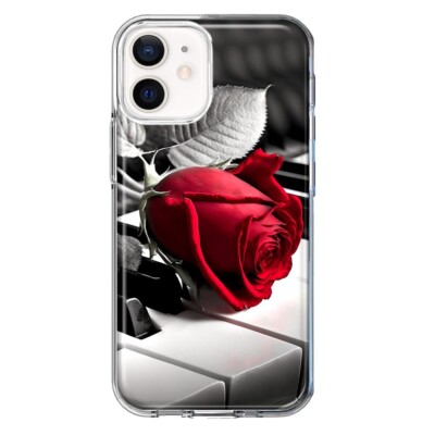 For Apple iPhone 12 Pro Shockproof Hybrid Case, Piano Red Rose Cover