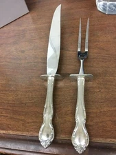 Alvin Sterling Silver Pirouette Carving Knife & Fork Set Stainless Blade & Tines