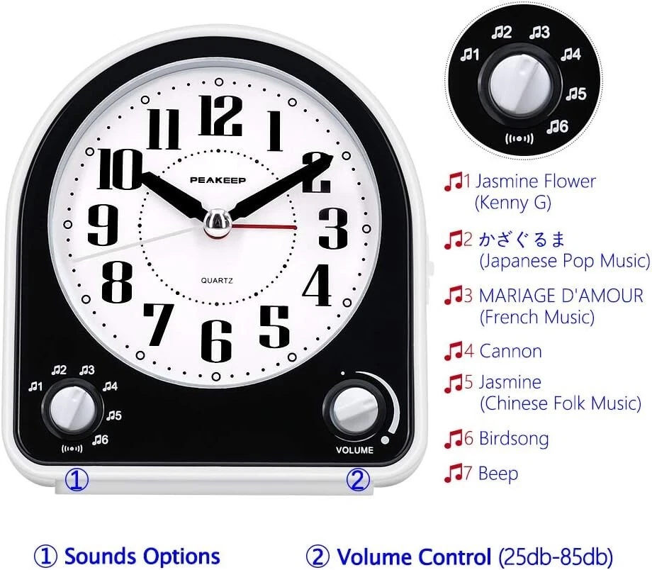 Non-Ticking Oval Alarm Clock with Snooze & 7 Wake Sounds - Perfect for Bedrooms - Image 4 of 4