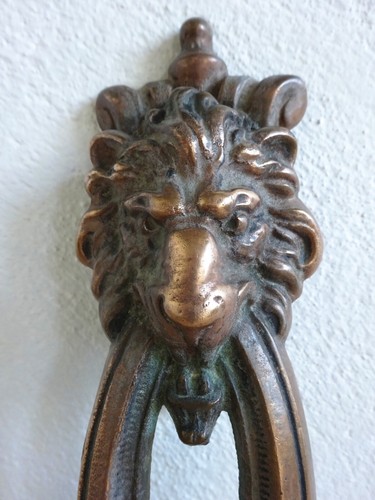 Antique doorknocker, bronze lion head, replacement strike plate, fixing bolts - Picture 6 of 13