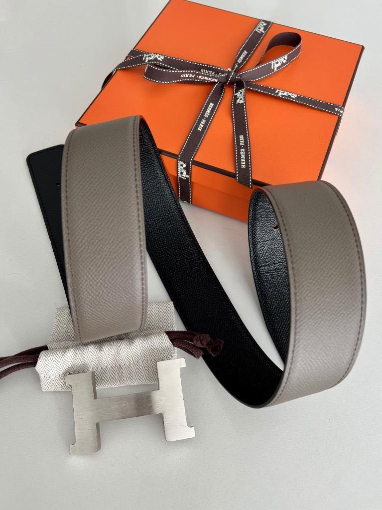 Auth Hermes 42mm Reversible Etain/Black Belt Kit Silver H Auth Hermes 42mm Reversible Etain/Black Belt Kit Silver H