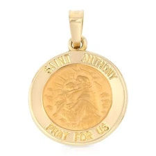 14K Yellow Gold Religious St. Anthony Charm Pendant For Necklace or Chain