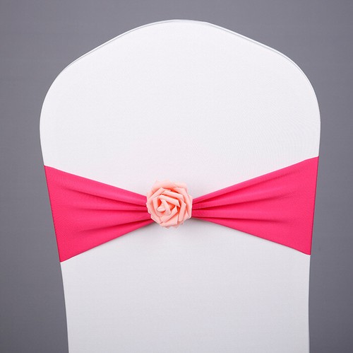 10 PCS Elastic Spandex Sashes Rose Flower Decor Wedding Banquet Chair Cover - Picture 4 of 17