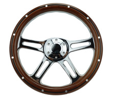 Wood Steering Wheel 14 Inch Aluminum Adapter And Horn 69-94 Chevy Gm Ck Truck