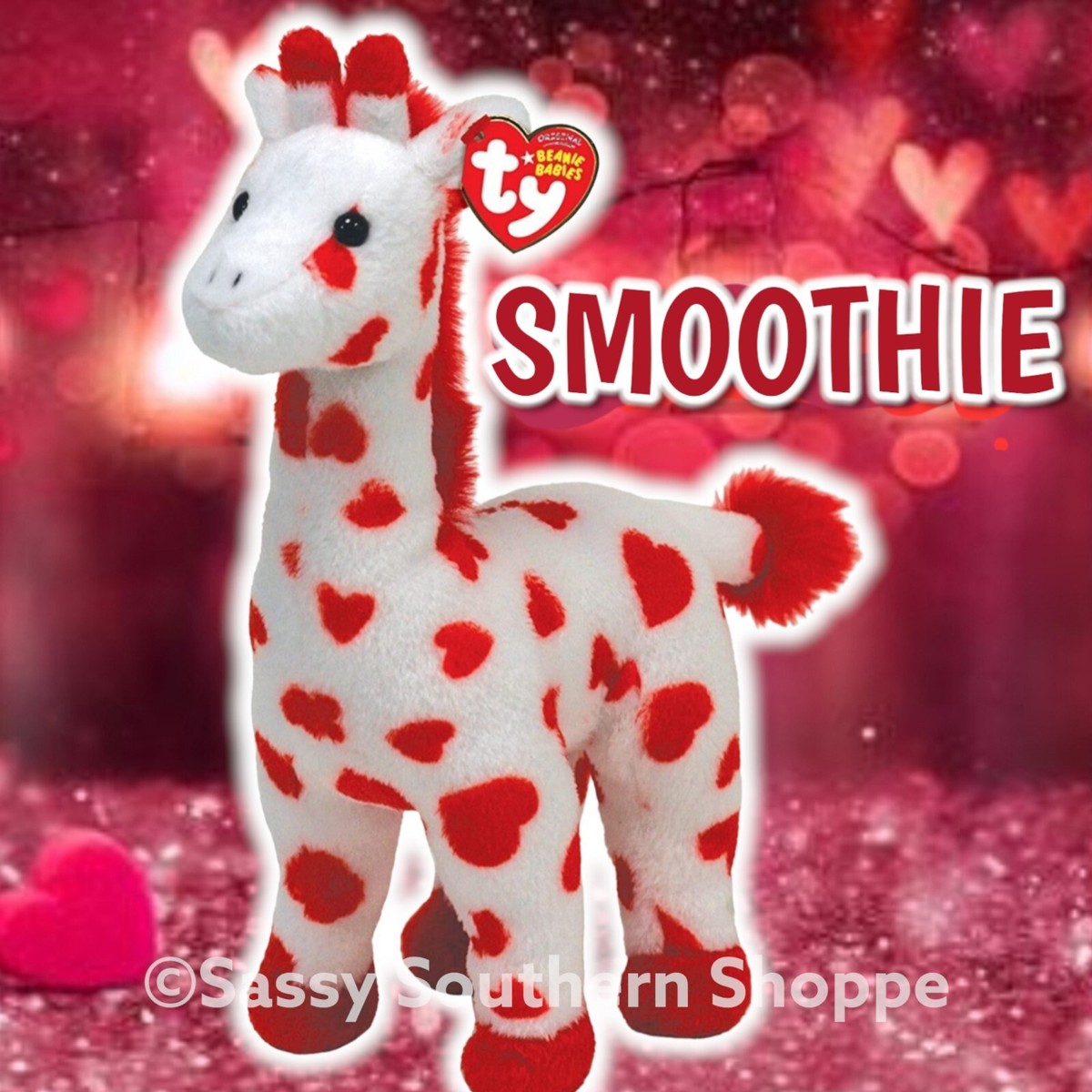 ❤️ SMOOTHIE ❤️ 2008 Ty Beanie Babies White GIRAFFE w/ Red
