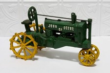 Vintage Cast Iron John Deere OP Toy Tractor Green  Yellow Collectible 12" Long
