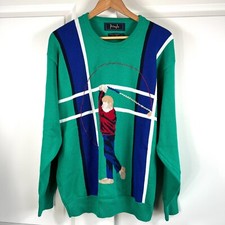 Pringle Mens Green Blue Golf Knitted Crew Neck Pullover Sweater Size L