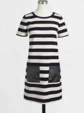J.CREW Striped Pocket Shirt Dress Navy Blue Ivory Stripe Exposed Zip Sz S #A7540