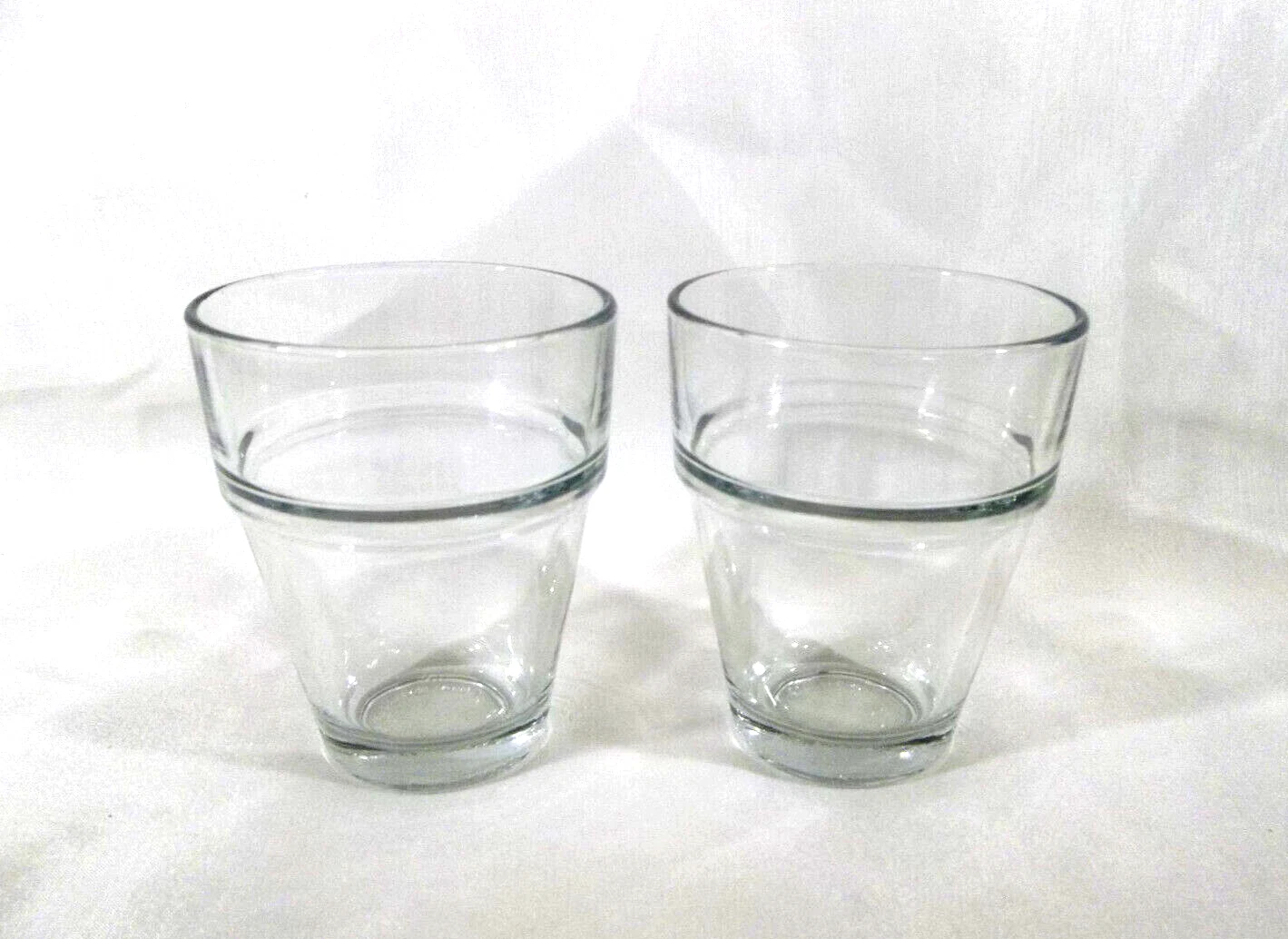 Set of 2 Anchor Hocking Sure Guard Clear Glass 4" Stacking Glasses or Planters