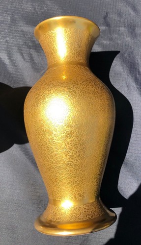 2 Pickard Rose Daisy 10 inch gold encrusted vases vintage pair green 889 FLAW - Picture 13 of 18