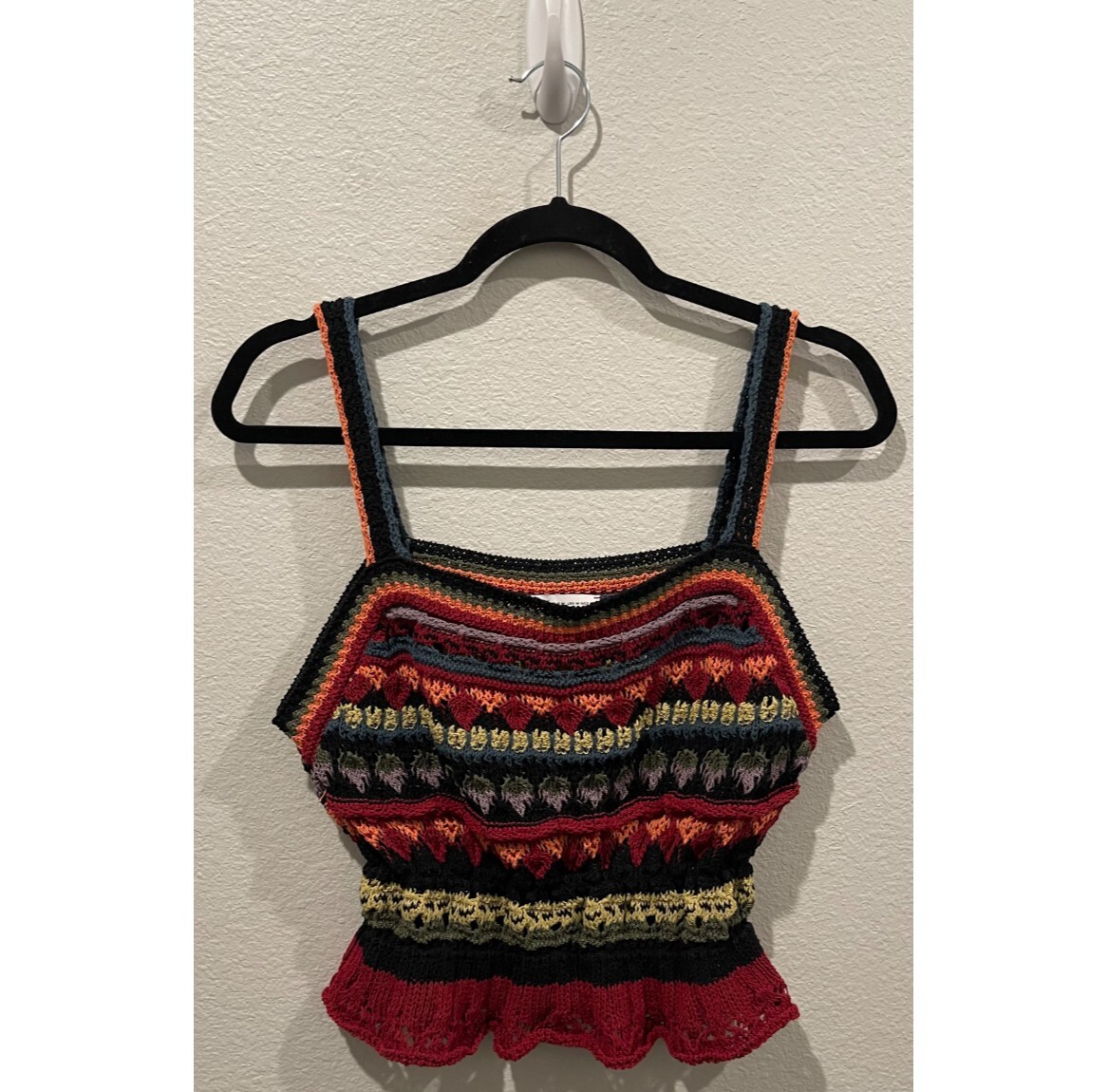 ZARA Multicolor Striped Crochet Knit Top Size M | eBay