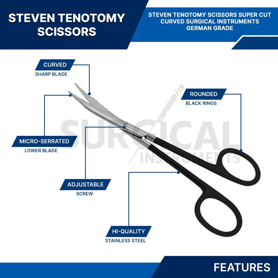 SuperCut Steven Tenotomy Scissors 5" Curved Surgical Instruments German Grade - Image 3 of 4