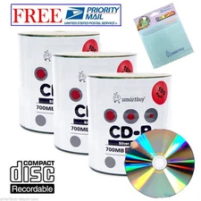 300 Smartbuy 52X CD-R 700MB Shiny Silver Record Disc + FREE Micro Fiber Cloth