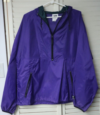 Helly Hansen Windbreaker Men Sz M Vintage Hooded Purple Nylon Pullover