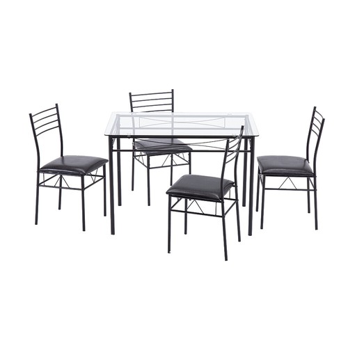 5 Piece Glass Dining Table Set 4 PU Cushion Chairs Kitchen Breakfast Dining Set - Picture 8 of 11