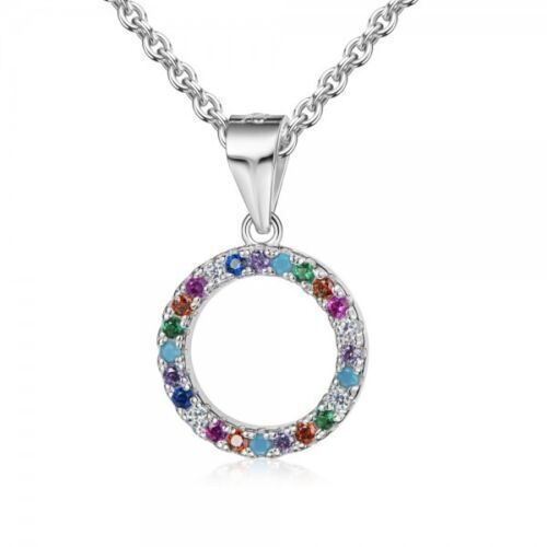 Anhänger Kreis 925 Silber bunt rund Zirkonia Halskette 45 50 cm modern Frauen - Bild 1 von 8