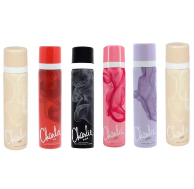 Charlie Body Spray 75ml Mix Pack Of 6 Deodorant, Black, Chic, Pink, Divine & Red