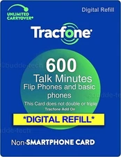 TracFone 600 Minutes - Talk Time Add-On Refill Card *Basic Phone* Airtime PIN #