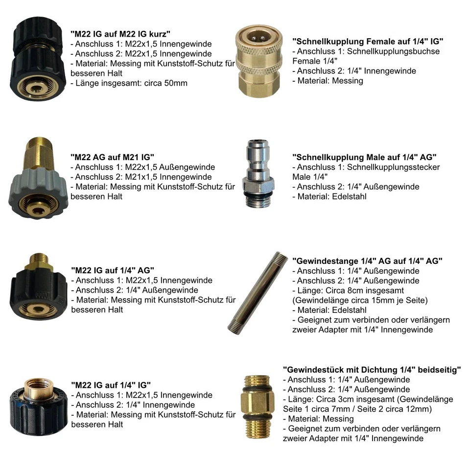 Hochdruckreiniger Adapter für Kärcher Kränzle Bosch Parkside Nilfisk B&D etc. - Bild 2 von 4
