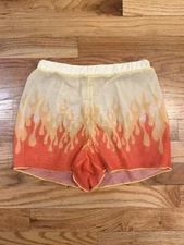 Romwe Womens XSmall Mesh Cover Up Shorts Flames Print Elastic Waist Pullon