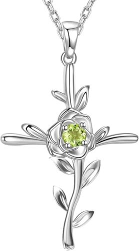 925 Sterling Silver Peridot Necklace in Love Rose Design - Birthday Gift Delight