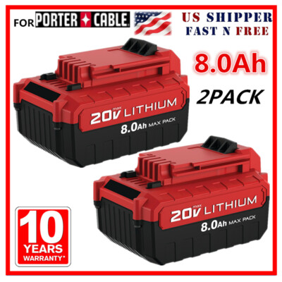 2PACK 8.0Ah 20 Volt Lithium-Ion Battery for PORTER CABLE 20V Max PCC680L PCC685L