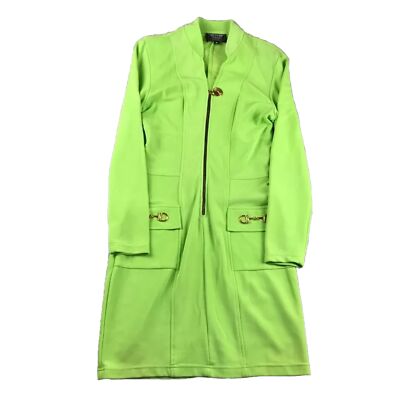 VTG PG Collections Ginger Bort Dress Women 12 Green 1/2 Zip Long Sleeves Bodycon