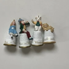 1990s Hallmark Colectible Thimbles Alice in Wonderland Lot of 4