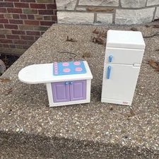Little Tikes My Size Barbie Dollhouse Furniture Stove Island refrigerator Lot