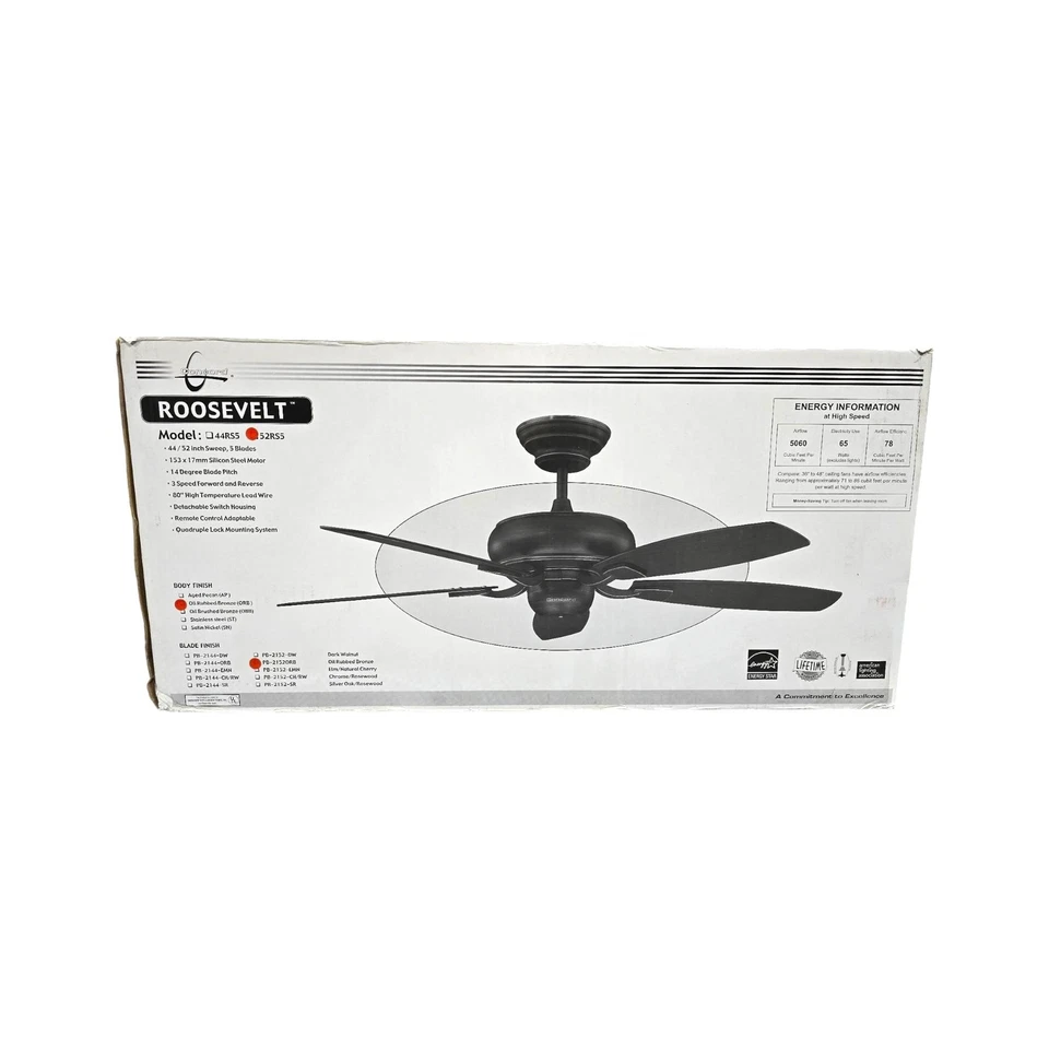 Concord Fans Contemporary 52" Roosevelt Oil Rubbed Bronze Ceiling Fan 52RS5ORB - Image 4 of 4