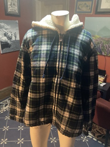 LL BEAN ~ Lg Relaxed Fit ~ Sherpa gefütterte karierte Flanell Hoodie Jacke ~ KOSTENLOSER VERSAND! - Bild 1 von 5