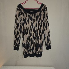 MinkPink Sweater Dress Small Shimmer Leopard Gold Black V-Back