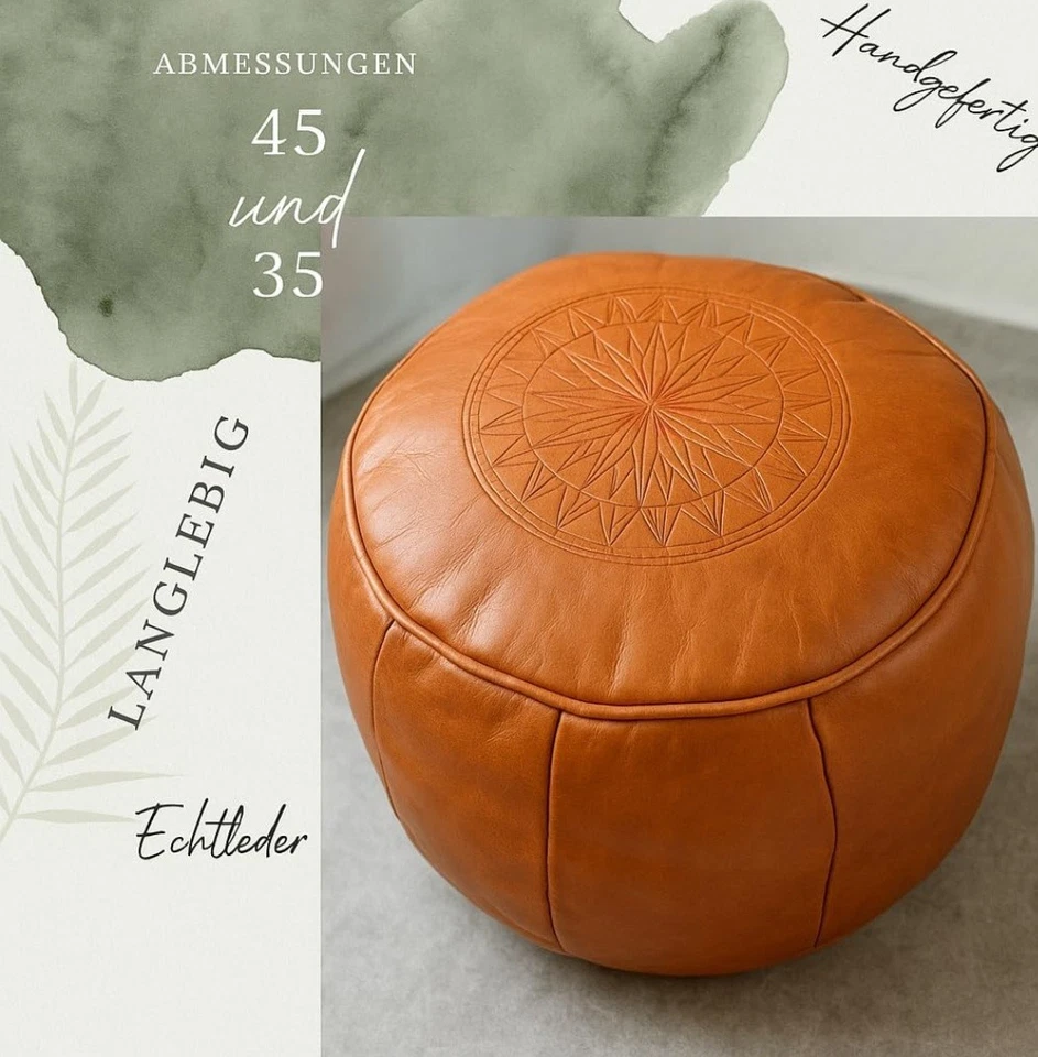 Pouf, Handgefertigten Marokkanische Echtleder Sitzhocker, bequemer Sitzsack für - Bild 3 von 4