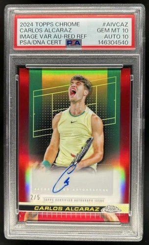 2024 Topps Chrome Carlos Alcaraz Red Refractor Auto Rookie RC #/5 PSA 10 Auto 10