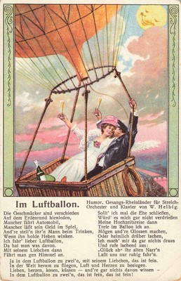 Im Luftballon German Romance Balloon Couple Litho Postcard c1910s
