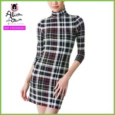Alice + Olivia Delora Plaid Black White Red Green Multi Fitted Mini Dress 4