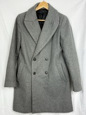 ZARA BASIC Men’s Grey Wool Blend Overcoat Double Breasted Smart Coat