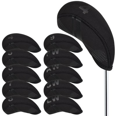 BIG TEETH Golf Iron Head Covers 10Pcs Neoprene USA Flag Golf Club Protector M...