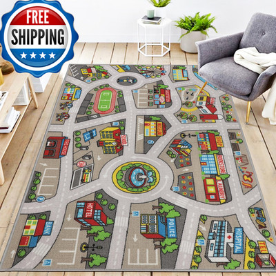 Vsiwb Kids Rug 33 X 52 City Life Playmat Area Rug Car City Map Washable Traffic