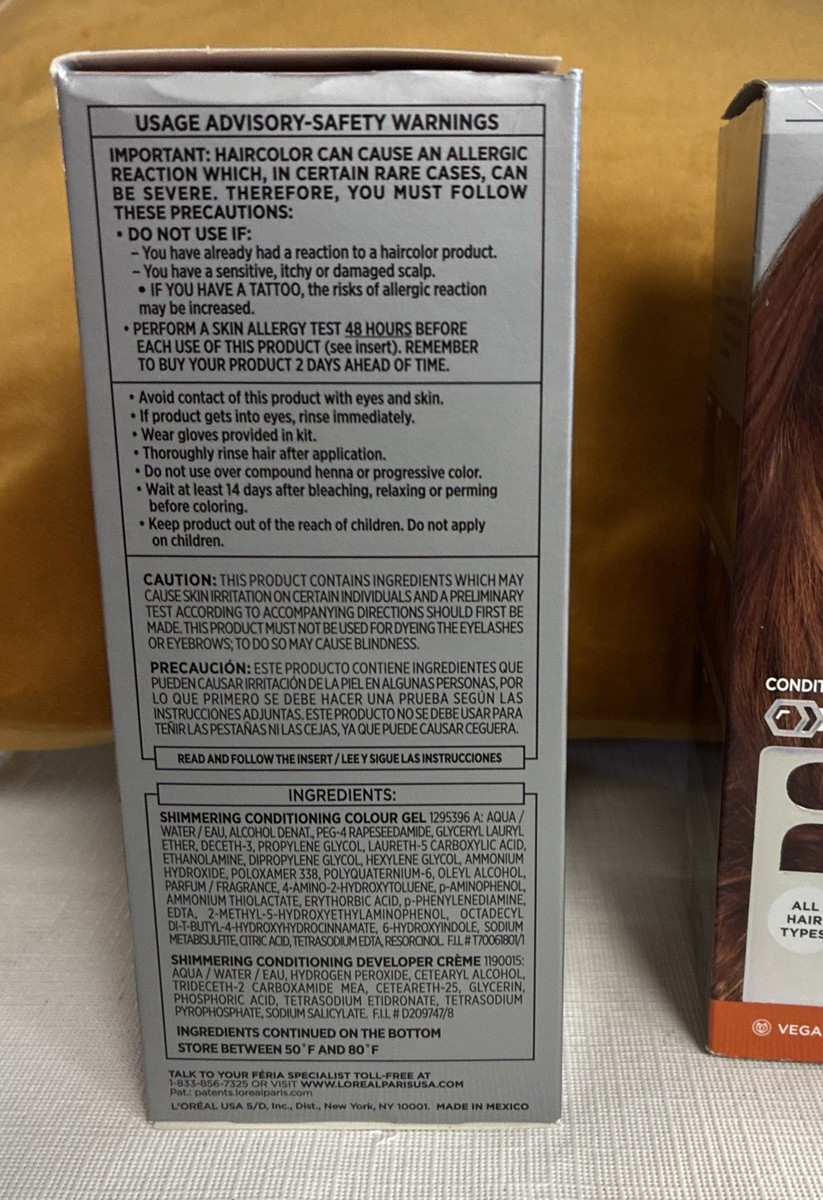 2 L'Oreal Paris Feria Permanent Hair Color #54 Spiced copper (ReD
