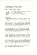 William M ROTH / Publisher's Prospectus The Colt Springs High Publishing 1st ed