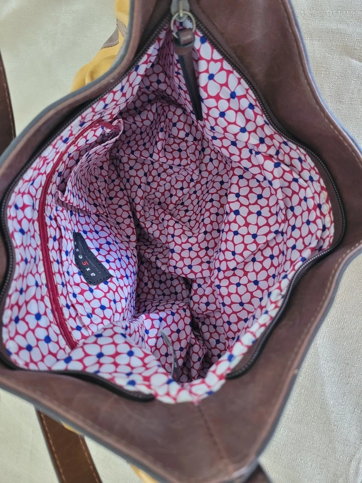 Bolso de Mano BOHO AXCESS Liz Claiborne Años 90 Y2K Marrón y Amarillo Mostaza de Colección Foto 4 de 4