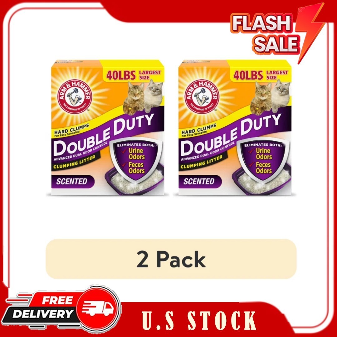 2 Pack ARM&HAMMER Double Duty Cat Litter, Odor Control Clumping Cat Litter, 40lb