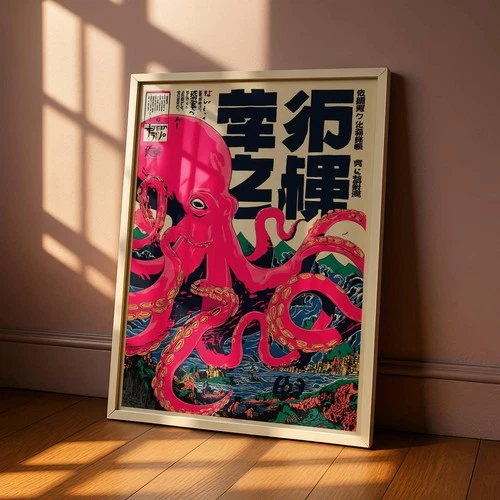 Vintage Japanese Octopus Art Print Retro Ukiyo-e Marine Scene Asian Wall Decor - product listing photo